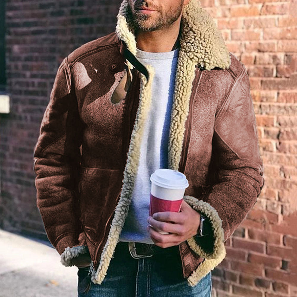 ❄️ 【50% de descuento】Chaqueta retro de felpa con cuello vuelto y cremallera, cálida y cómoda