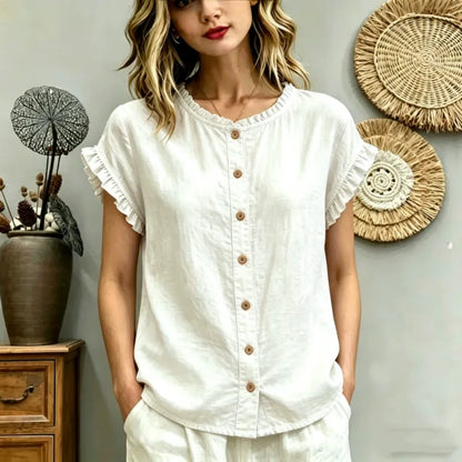 🔥[Novedad 50% de descuento] Camisa casual de algodón y lino para mujer, estilo verano 2026
