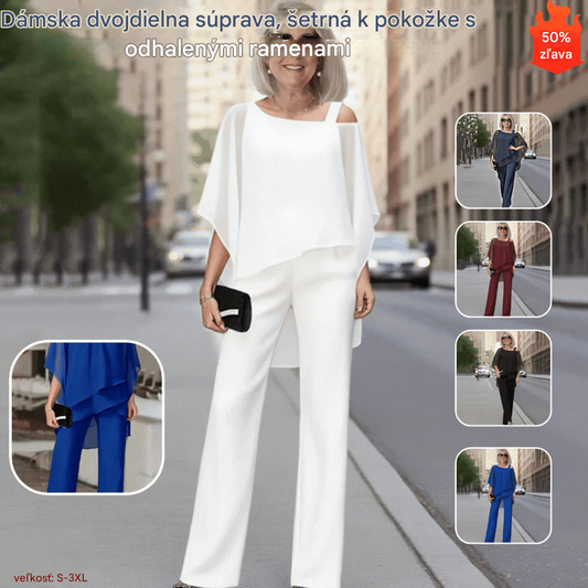 👚👖Časovo obmedzená zľava 50%】Dámska dvojdielna súprava s odhalenými ramenami pre ženy✅【Top + nohavice】【50-120 kg