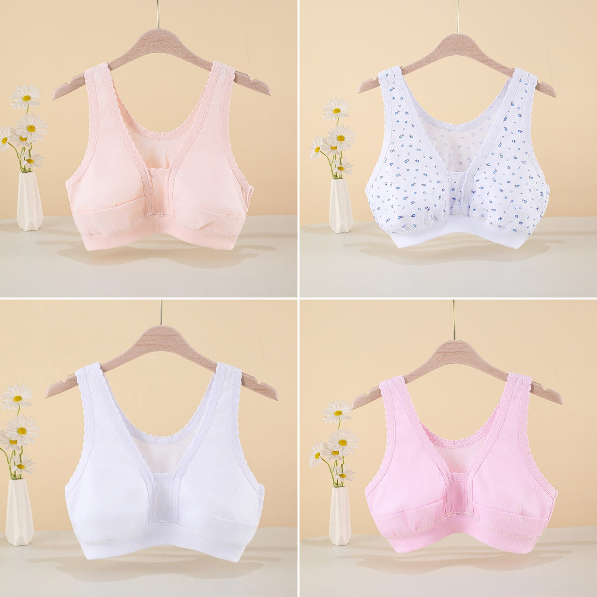 Zestaw 4 sztuk - 119zł😀Set de lenjerie intimă format din 8 piese, stil vestă mică din bumbac, pentru femei de vârstă mijlocie și în vârstă, mărimi mari