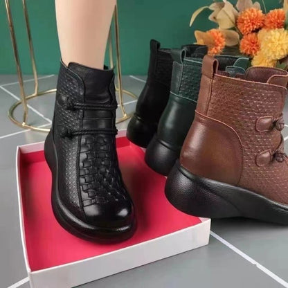 💥💥【35-40】 2025 Zimowe modne skórzane buty termiczne damskie z bocznym zamkiem