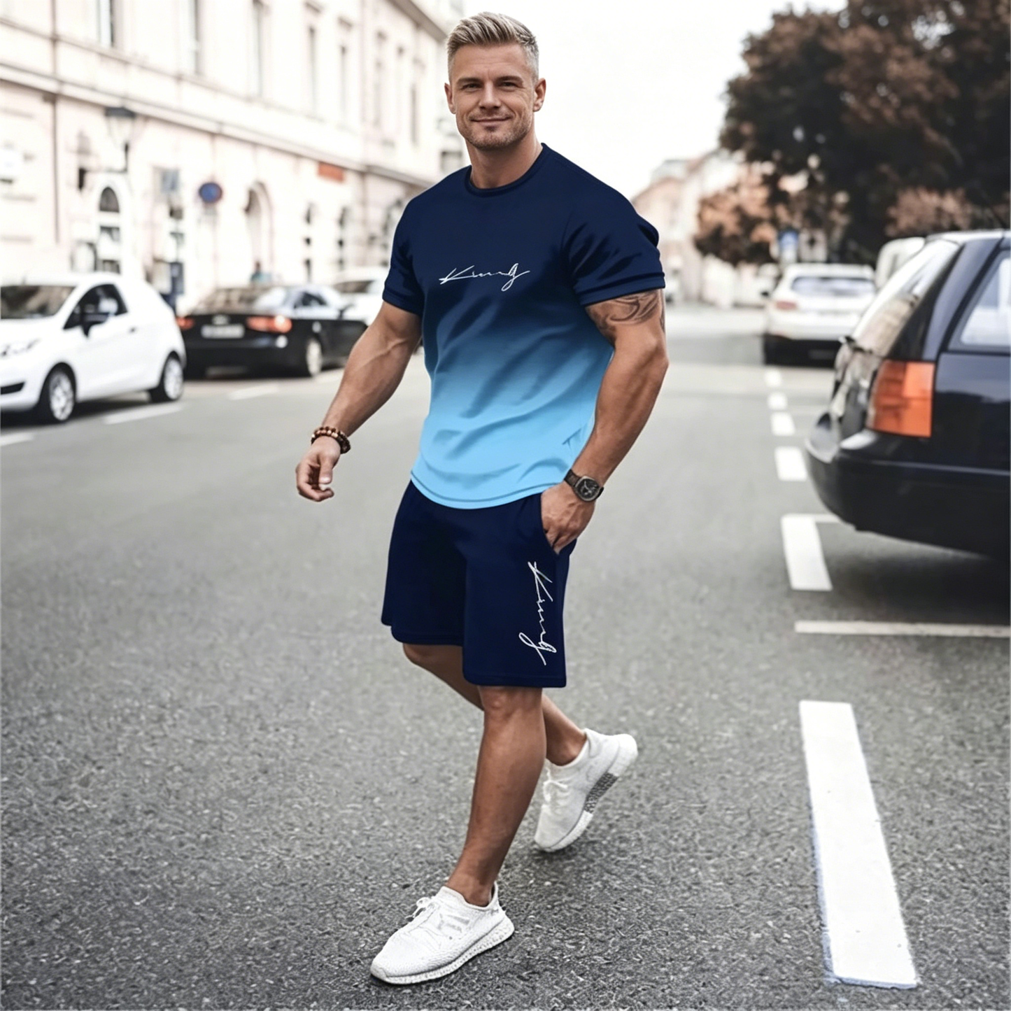 ✨【Pago contra entrega】Conjunto de dos piezas de verano para hombre: camiseta de manga corta + pantalones cortos
