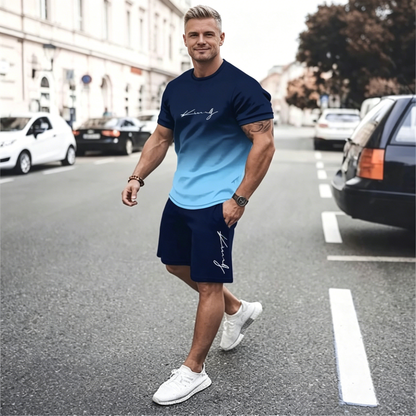✨【Pago contra entrega】Conjunto de dos piezas de verano para hombre: camiseta de manga corta + pantalones cortos