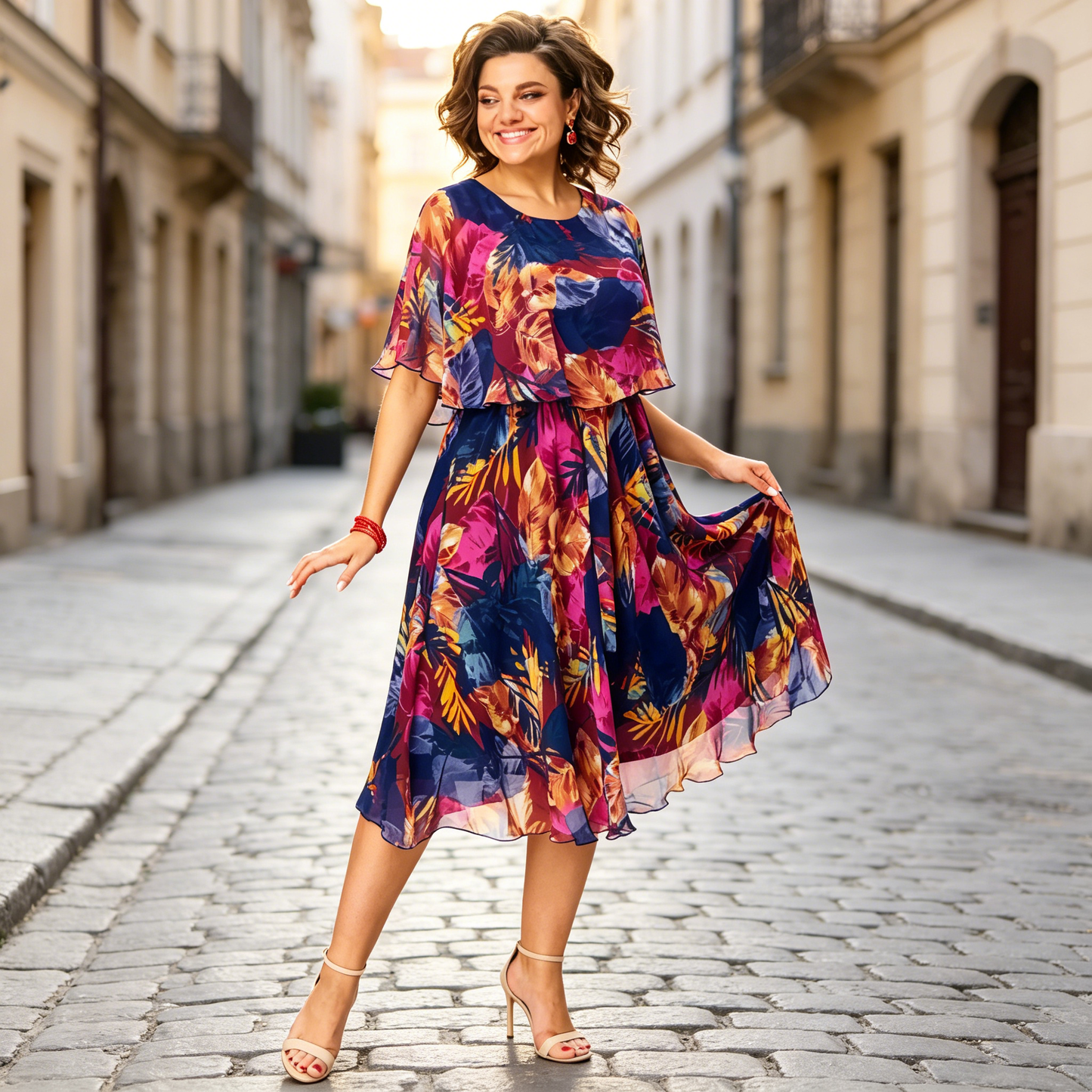 💃☀️【S-5XL】Šaty s potlačou a sieťovinou - Úzky strih, lichotivé a ľahko sa kombinujú.