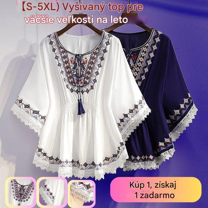 💓【S~5XL】Nový letný vyšívaný top pre ženy vo veľkých veľkostiach