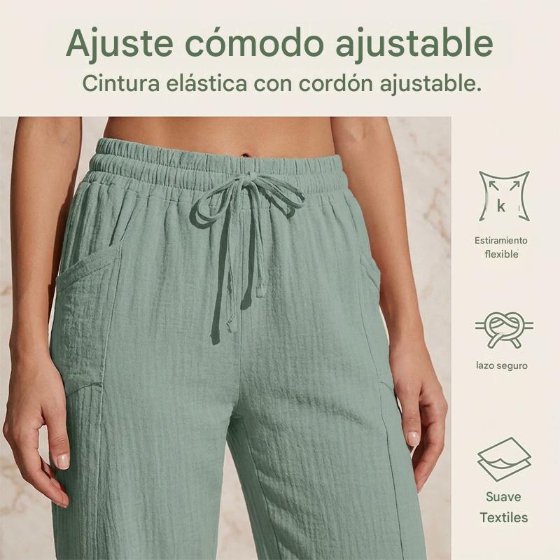 🌸[50% de descuento por tiempo limitado] Pantalones capri plisados de algodón y lino de color liso