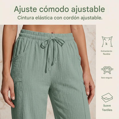 🌸[50% de descuento por tiempo limitado] Pantalones capri plisados de algodón y lino de color liso
