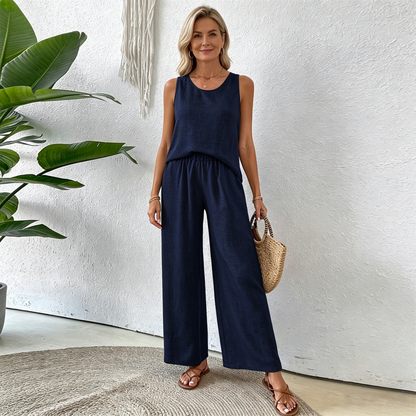 ✨👗 [S-XXL] Nuevo conjunto de dos piezas de encaje calado de color liso a la moda