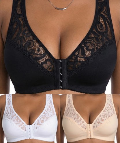💖Najniža cijena ikad【Set od 3 dijela】【L-4XL】😍🩲Plus size push-up grudnjak, prekrasna čipka, push-up i izdubljeni dizajn, kopčanje sprijeda