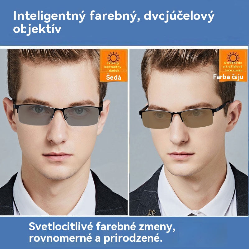 👓✨【50% zniżka】🔥 Metaliczne fotochromowe półramkowe okulary przeciwsłoneczne, antyniebieskie okulary korekcyjne, okulary przeciwsłoneczne do jazdy