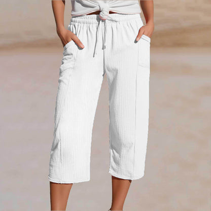 🌸[50% de descuento por tiempo limitado] Pantalones capri plisados de algodón y lino de color liso
