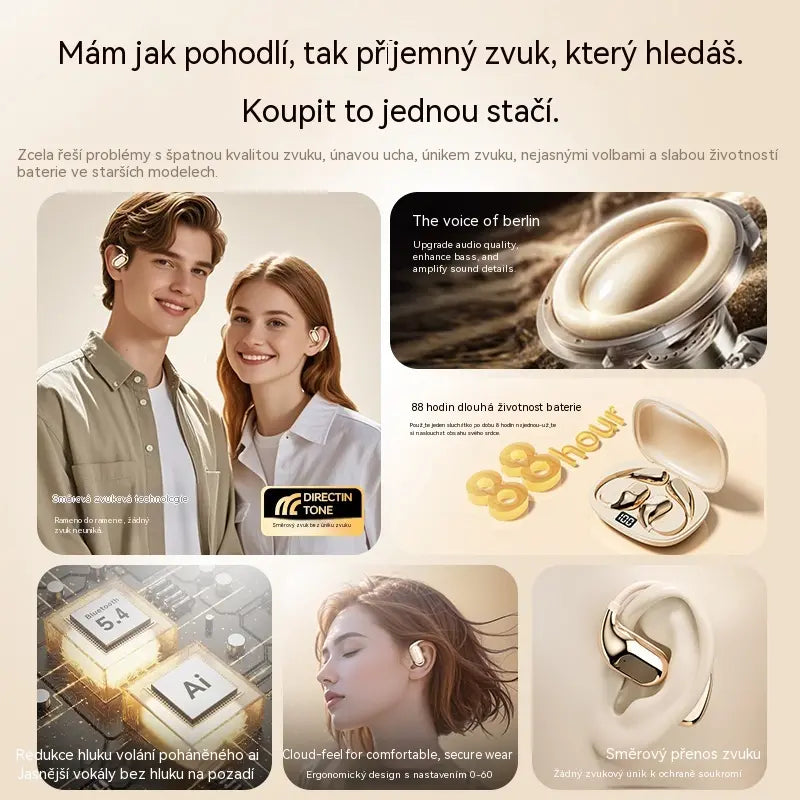 🔋Bezdrôtové Bluetooth slúchadlá bez vstavaného ucha, s háčikom za uši a kostným vedením🎙️🎧