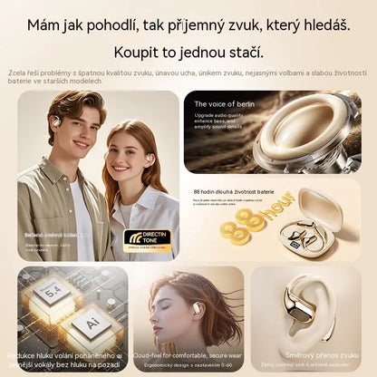 🔋Bezdrôtové Bluetooth slúchadlá bez vstavaného ucha, s háčikom za uši a kostným vedením🎙️🎧