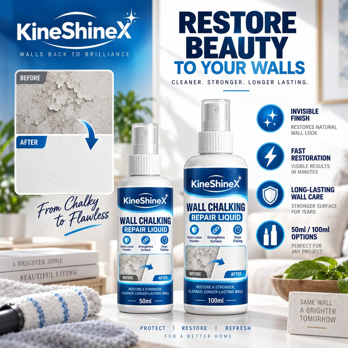 🏆100 ml + 50 ml (2 botellas)💥Agente reparador y endurecedor líquido para paredes: combina funciones de relleno, sellado y refuerzo en un solo producto.