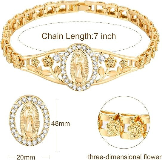 【Compra 1 y recibe 1 gratis】Pulsera de la Virgen María para mujer, chapada en oro de 14K, hipoalergénica, no se decolora, joyería moderna y elegante