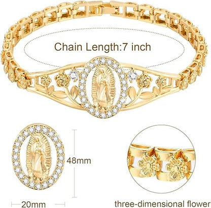 【Compra 1 y recibe 1 gratis】Pulsera de la Virgen María para mujer, chapada en oro de 14K, hipoalergénica, no se decolora, joyería moderna y elegante