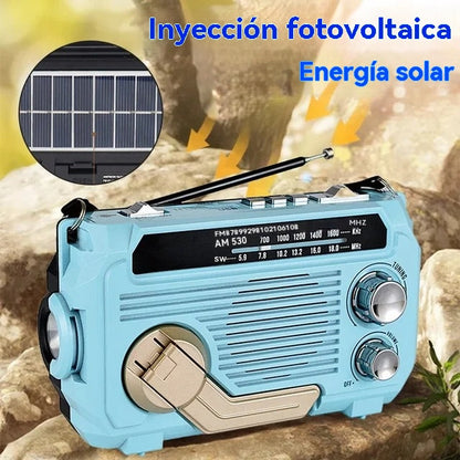 📻🏕️【Garantía oficial】Linterna portátil multifuncional con radio AM｜Carga manual y solar, esencial para emergencias