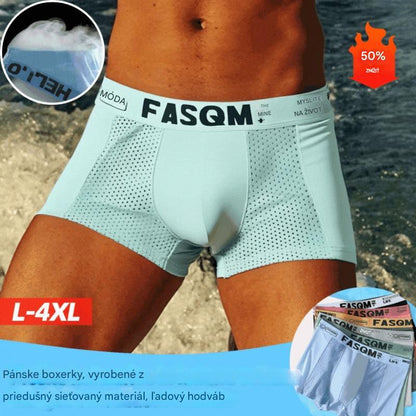 🔥【Balenie 6 kusov】Pánske boxerky vyrobené z priedušnej sieťoviny z ľadového hodvábu, s dobrou elasticitou, pohodlné a priedušné.