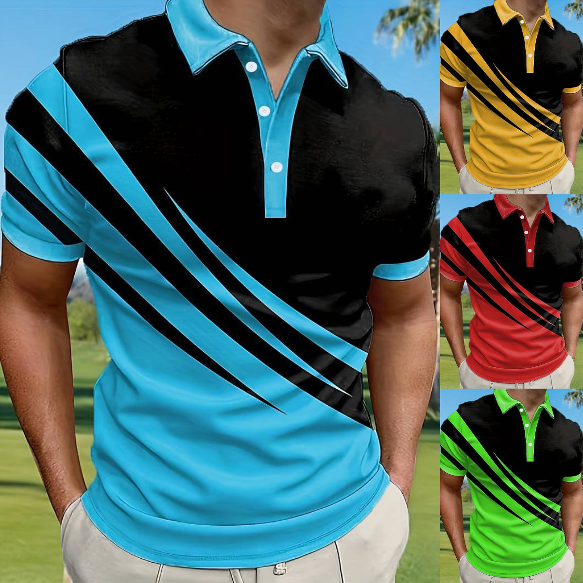 🔥👔【S-6XL】Nuevo polo de verano para hombre con estampado 3D a rayas