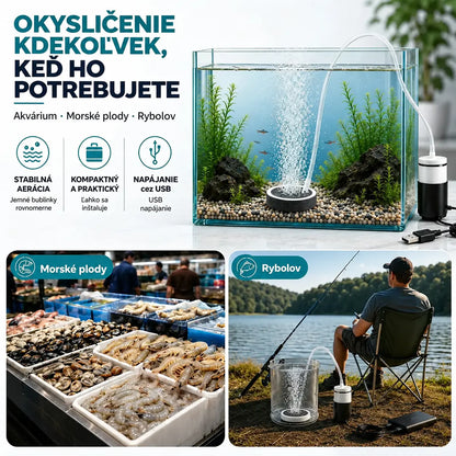 🐟🔇 USB okysličovač akvária s nastaviteľným prietokom – ultra tichý a kompaktný. Ideálny pre akvárium, prepravu rýb aj rybolov. Súčasťou balenia je 8 cm nano vzduchový disk! ✨