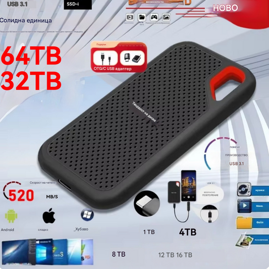 【Последен ден 🔥50% отстъпка】💥【32TB】 Високоскоростен мобилен твърд диск с голям капацитет