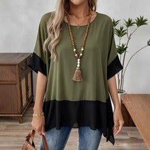 👚✨ 【S-5XL】Camiseta de manga corta para mujer con estampado de patchwork, tallas grandes, verano 2026