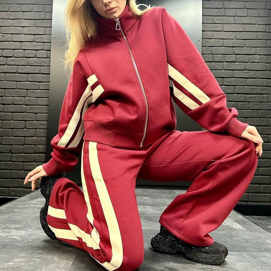 🔥🖤【Oferta por tiempo limitado -50%】Nuevo conjunto para mujer con chaqueta de rayas con cremallera + pantalones casuales, dos piezas