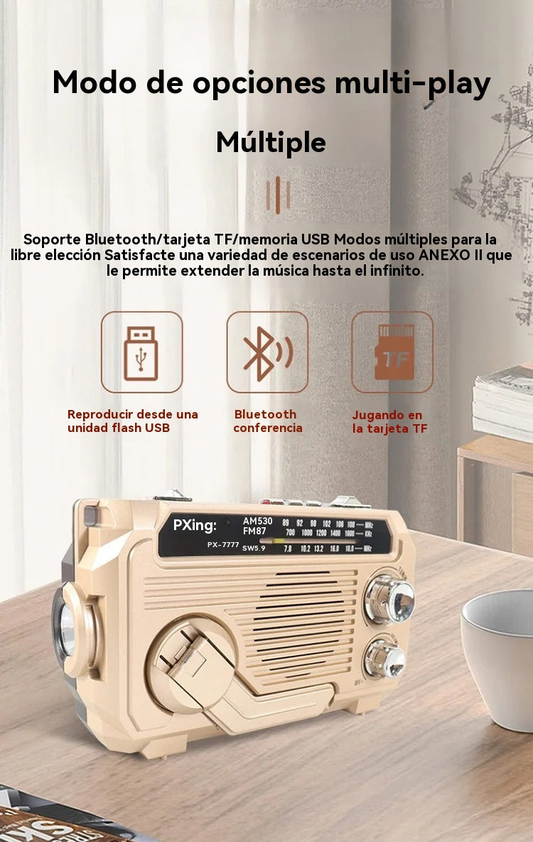 📻🏕️【Garantía oficial】Linterna portátil multifuncional con radio AM｜Carga manual y solar, esencial para emergencias