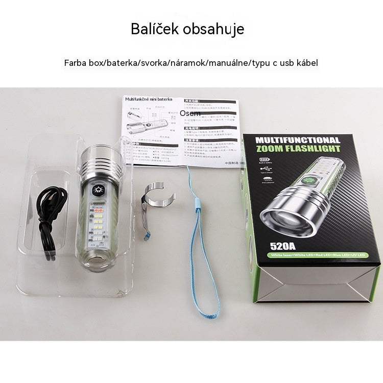 👍👍Kompaktná a veľmi výkonná baterka s multifunkčným bočným svetlom, rýchlym nabíjaním cez USB-C, ľahkou prenosnosťou a batériou s mimoriadne dlhou výdržou.