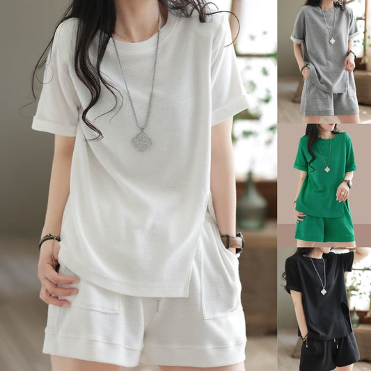 🌸👗【M-3XL】Nuevo conjunto de dos piezas de moda para mujer, corte holgado, para verano de 2026 (camiseta + pantalones cortos)