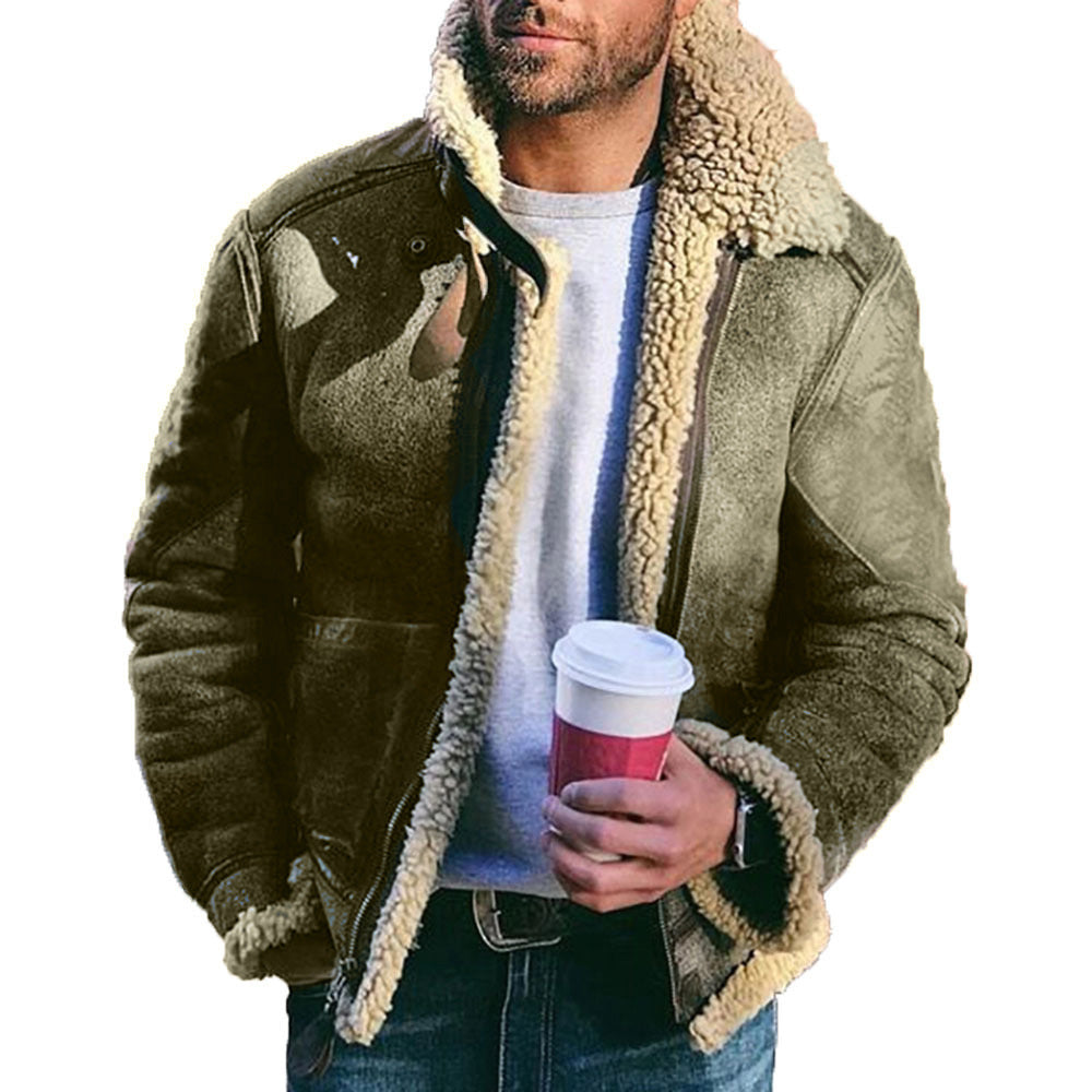 ❄️ 【50% de descuento】Chaqueta retro de felpa con cuello vuelto y cremallera, cálida y cómoda