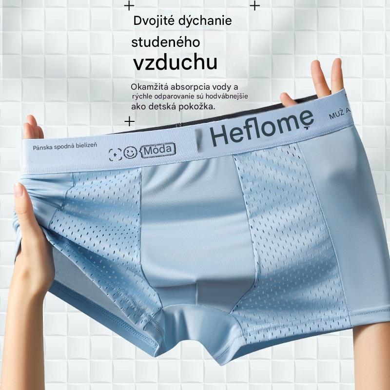 🔥【Balenie 6 kusov】Pánske boxerky vyrobené z priedušnej sieťoviny z ľadového hodvábu, s dobrou elasticitou, pohodlné a priedušné.