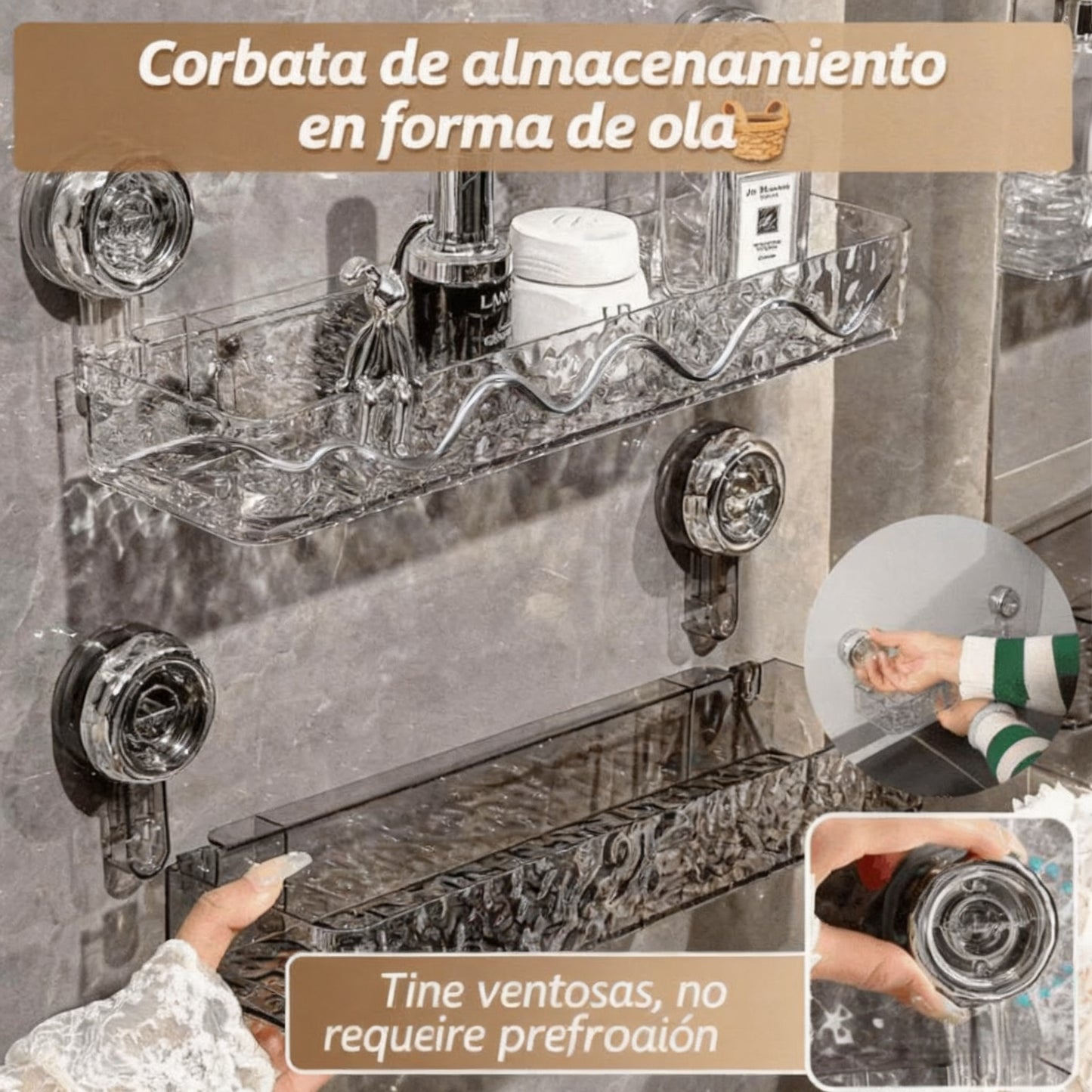 🔥【Descuento del 50% por tiempo limitado】 Estante popular con ventosas de vacío sin necesidad de taladrar, escurridor ondulado de estilo moderno, ideal para cocina y baño