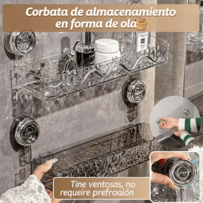🔥【Descuento del 50% por tiempo limitado】 Estante popular con ventosas de vacío sin necesidad de taladrar, escurridor ondulado de estilo moderno, ideal para cocina y baño