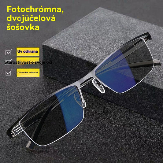 👓✨【50% zľava】🔥Metalické fotochromatické slnečné okuliare s polovičným rámom, dioptrické okuliare s anti-modrým svetlom, slnečné okuliare na šoférovanie