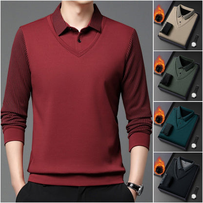 💖🧡39%OFF【M-4XL】Camisa POLO de dos piezas con retazos falsos a rayas