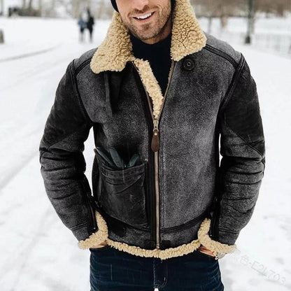 ❄️ 【50% de descuento】Chaqueta retro de felpa con cuello vuelto y cremallera, cálida y cómoda