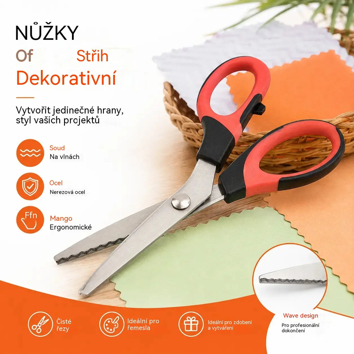 ✂️ Víceúčelové nůžky na stříhání s klikatým ostřím – na látky, papír a řemesla 🧵
