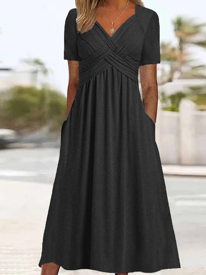 👗Kúpte jeden a druhý dostanete zadarmo🌷【S-3XL】Jarné a letné šaty 2025, nový štýl, jednofarebný, s výstrihom do V, jednoduché, elegantné, ležérne