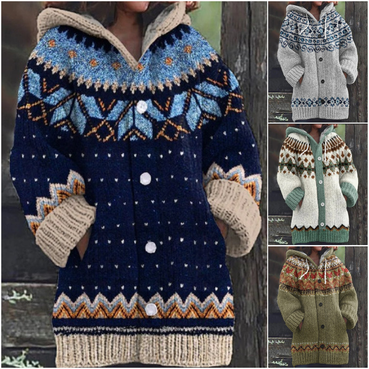 🔥🔥【S~5XL】✨Nowa elegancka kolorowa kurtka retro z kapturem na jesień/zimę