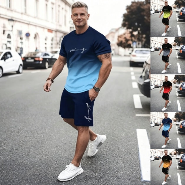 ✨【Pago contra entrega】Conjunto de dos piezas de verano para hombre: camiseta de manga corta + pantalones cortos