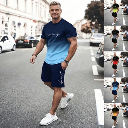 ✨【Pago contra entrega】Conjunto de dos piezas de verano para hombre: camiseta de manga corta + pantalones cortos
