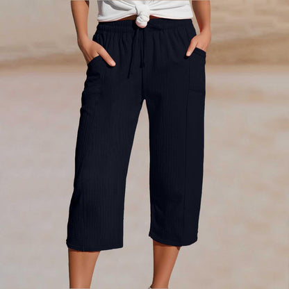 🌸[50% de descuento por tiempo limitado] Pantalones capri plisados de algodón y lino de color liso