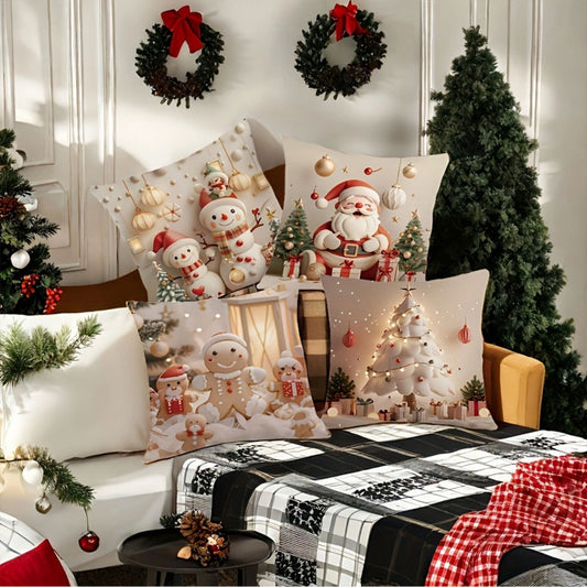 🎅Vánoční výprodej 50% SLEVA🎄Povlak na polštář s vánoční tématikou 【4-dílná sada】