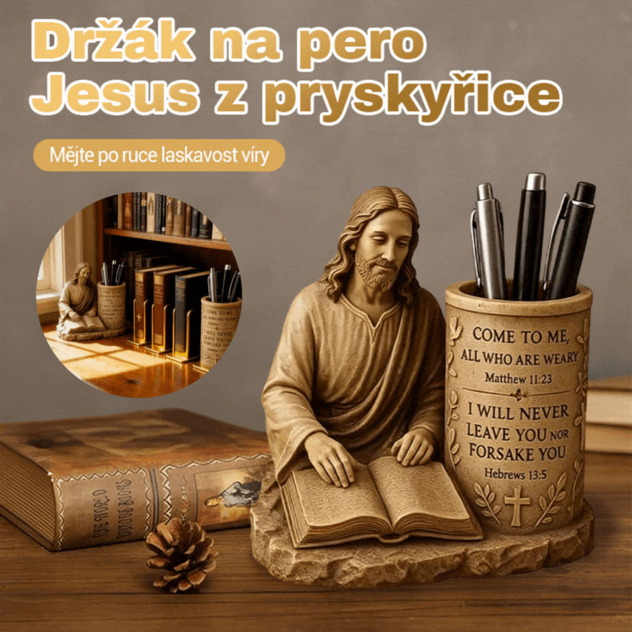 📚🔥 【Limitovaná zľava -50%】Nový živicový držiak na pero s biblickým veršom, vintage dekoratívna ozdoba