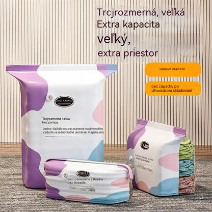 🧳 5-dielna súprava len za 25 € 💨 Veľké, flexibilné vákuové úložné vrecia: nevyžadujú pumpu, sú vzduchotesné a nepriepustné – ideálne na úsporu miesta v kufri alebo doma ✈️