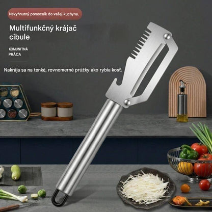 ✅【Kúpte 1 a získajte 1 zadarmo!】🧅🔪 Multifunkčná kuchynská škrabka 3 v 1: Šúpe, krája a otvára uzávery fliaš! 🔥