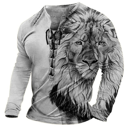 🦁🦁Pánske ležérne tričko s dlhým rukávom s 3D potlačou