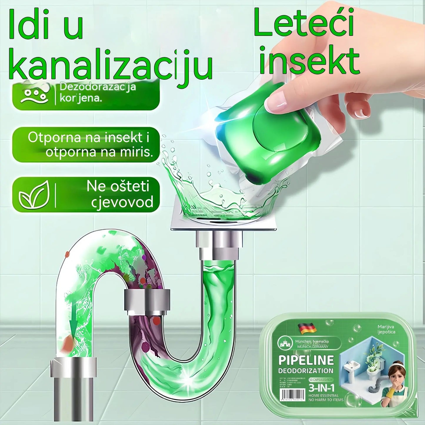 3 pakiranja (150 tableta) 🔥🎉1 komad / 0.17 eura🎉. Bio-enzimske kapsule za uklanjanje neugodnih mirisa iz odvoda.