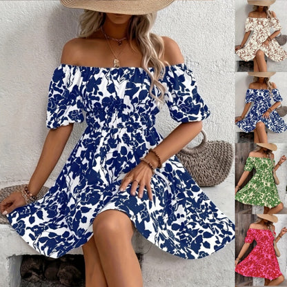 👗Плащане при доставка👍Рокля с щампа и голи рамене👍|Ново поступление 2026|Удобна и стилна